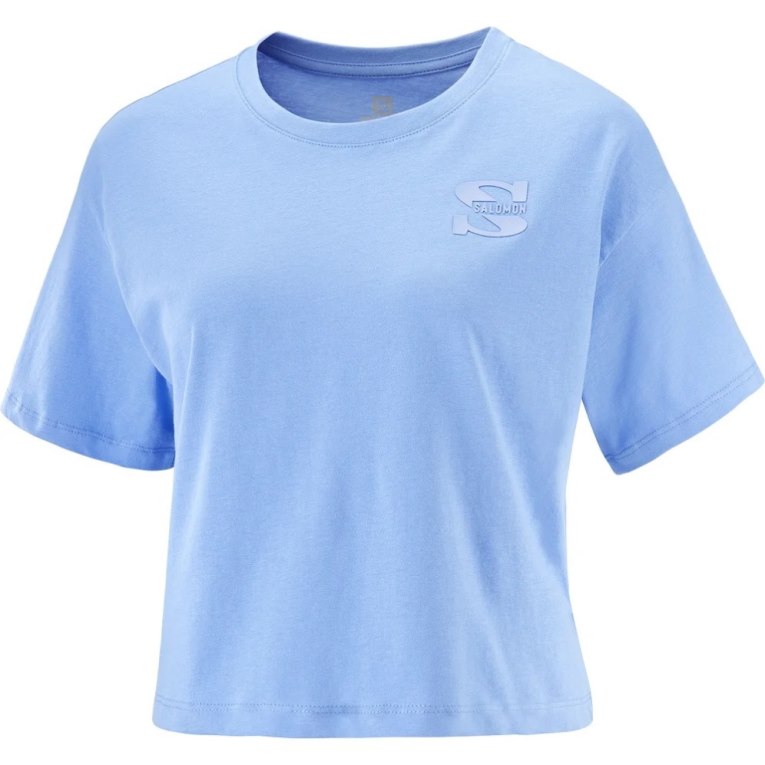 Light Blue Salomon Outlife Crop Logo Short Sleeve Women's T-Shirts | IE NE9051